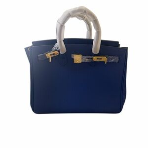 Freestyle Blue Structured Satchel with Gold Hardware